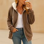 Women's hooded fleece jacket with open front