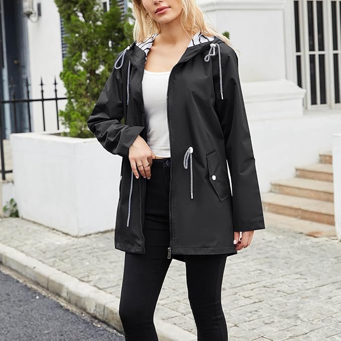 Women's hooded full-zip windbreaker rain jacket