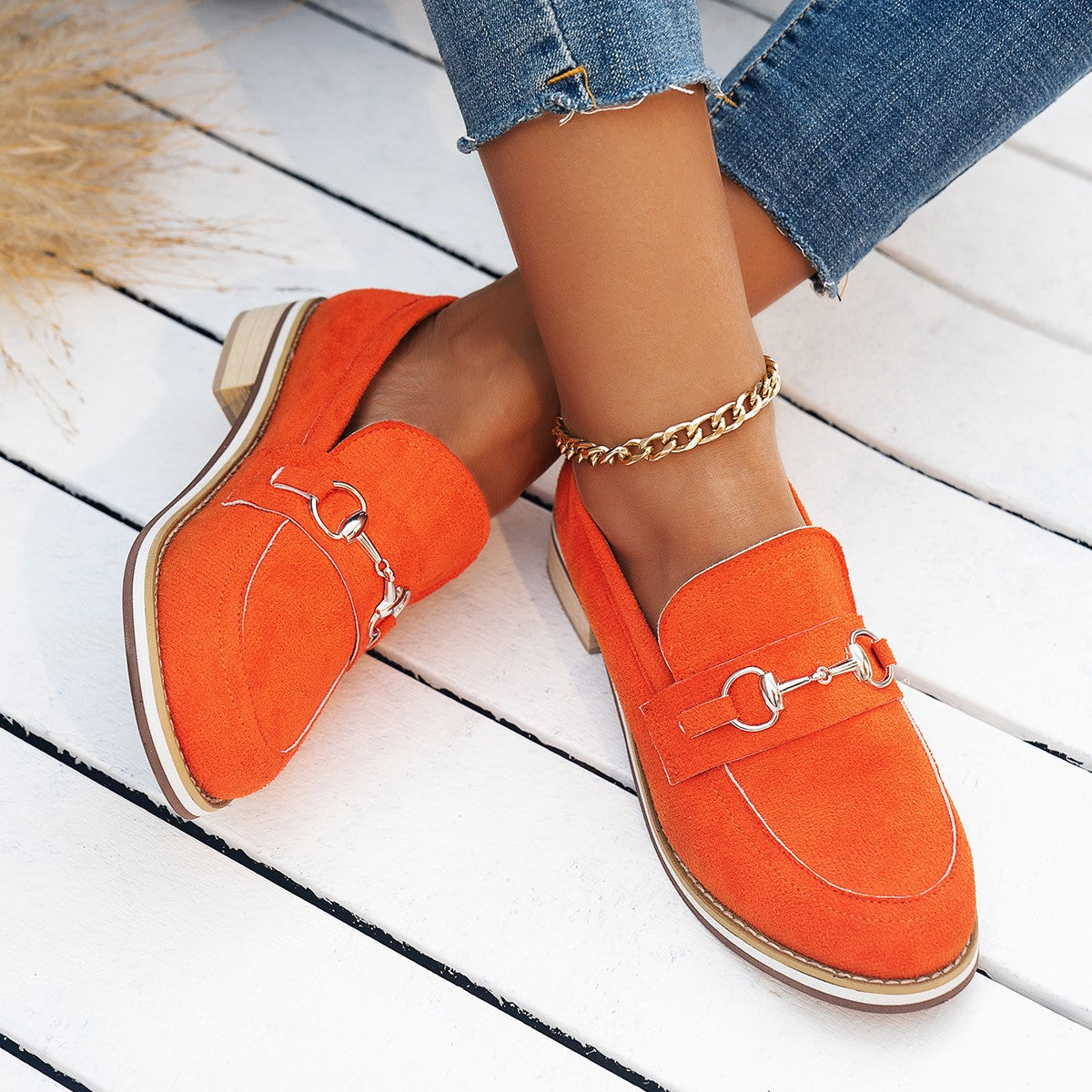Women's horsebit slip-on loafers with low block heel