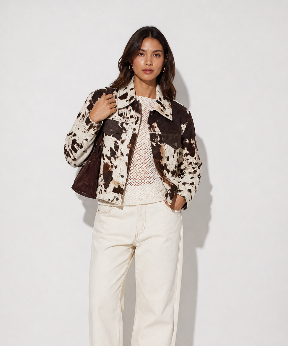 Women's jacket with cow print pattern