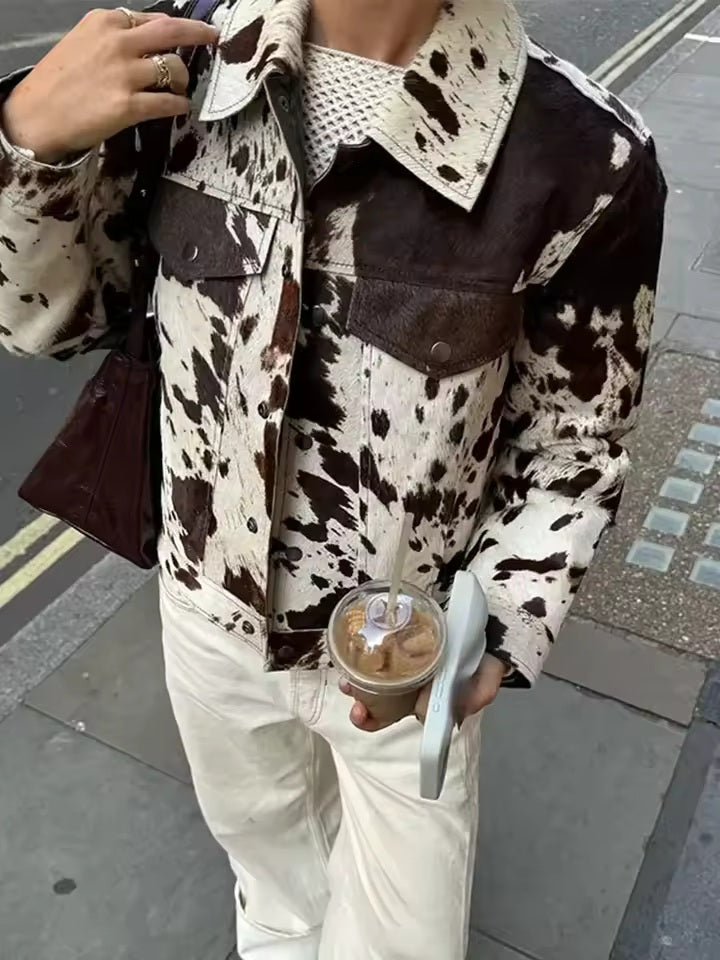 Women's jacket with cow print pattern