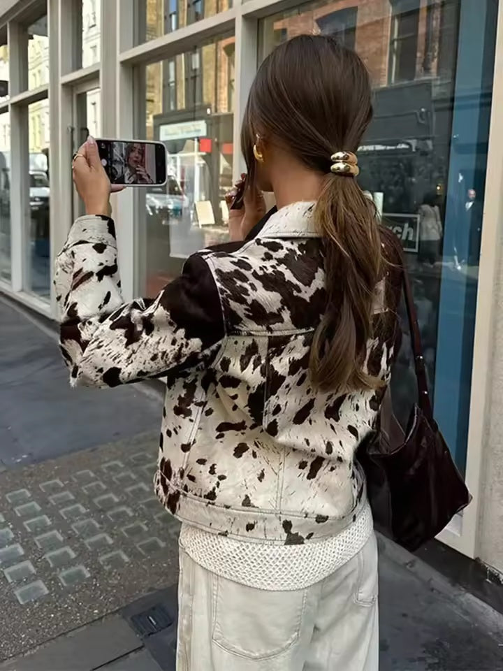 Women's jacket with cow print pattern