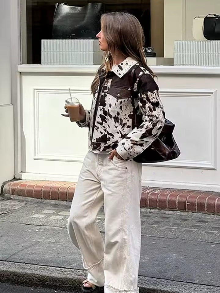 Women's jacket with cow print pattern