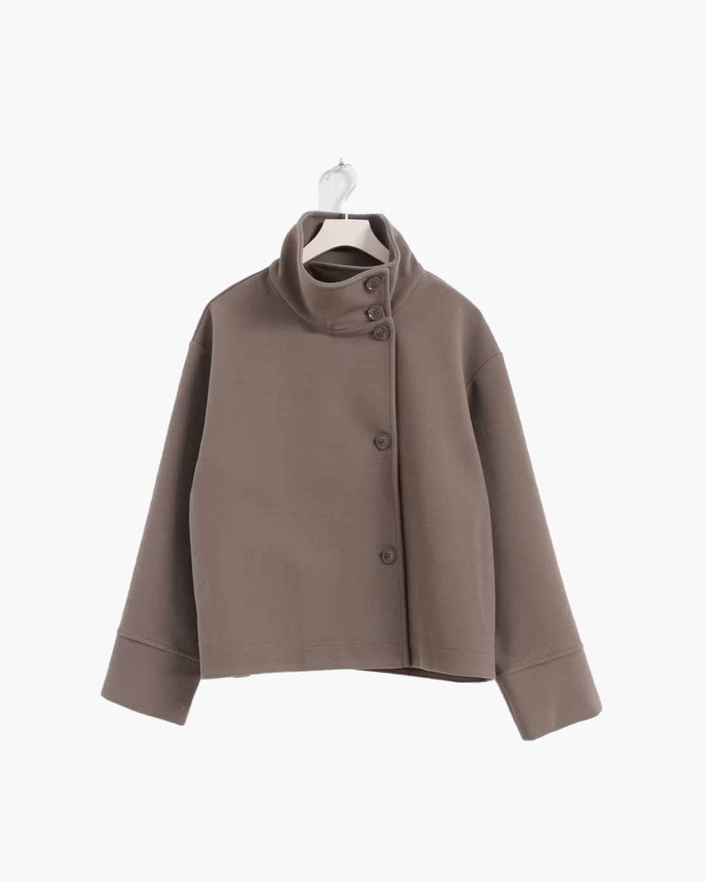 Women's jacket with stand-up collar and front fastening