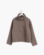 Women's jacket with stand-up collar and front fastening