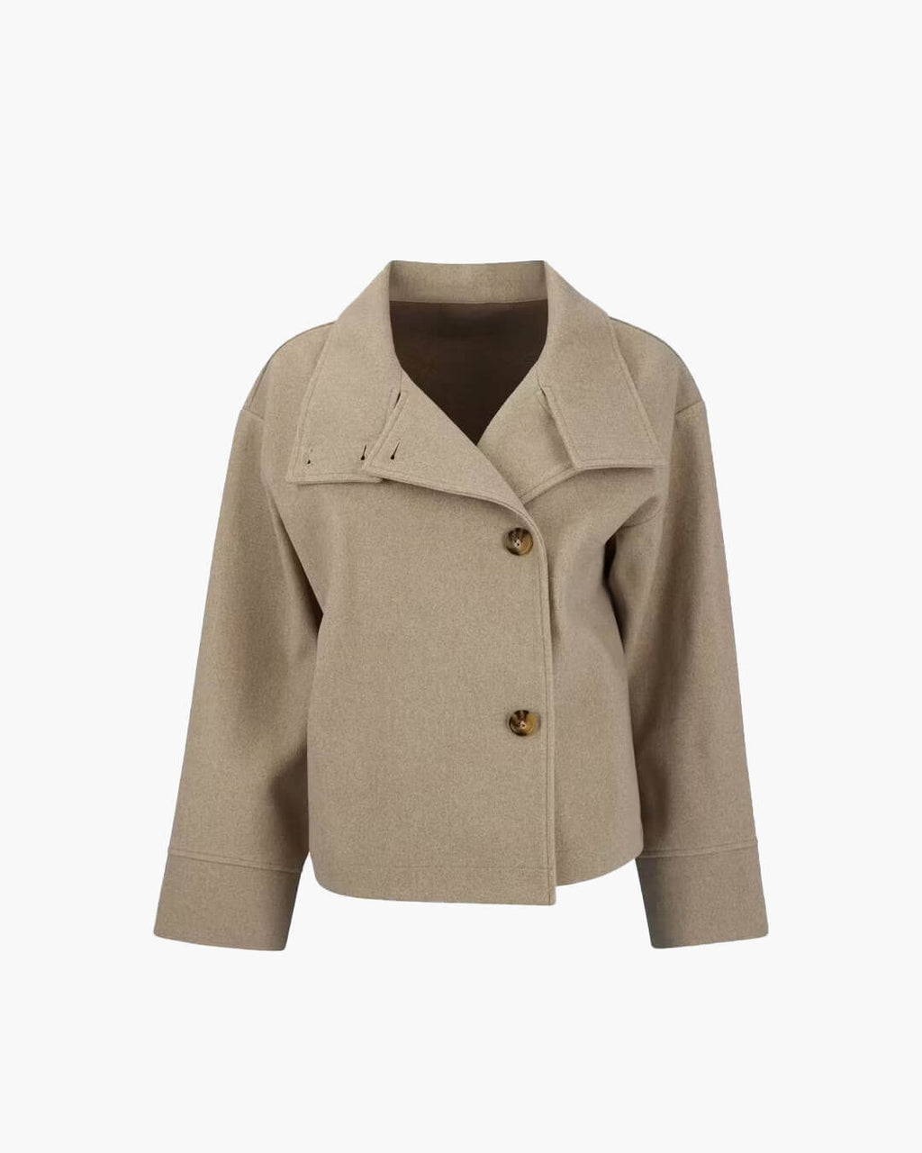 Women's jacket with stand-up collar and front fastening