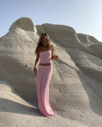 Women's knit crop top and wide-leg pants set