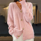 Women's knitted cardigan with button placket