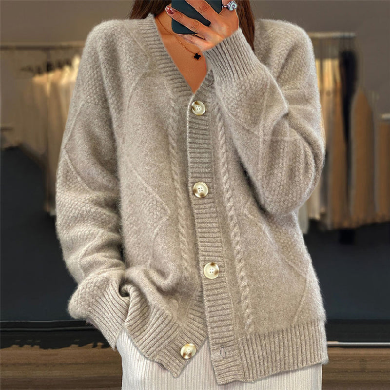 Women's knitted cardigan with button placket