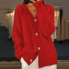 Women's knitted cardigan with button placket