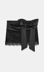 Women's lace top and bow mini skirt 2 piece set