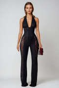 Women's lace plunge halter-neck corset jumpsuit