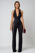 Women's lace plunge halter-neck corset jumpsuit