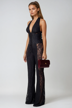 Women's lace plunge halter-neck corset jumpsuit