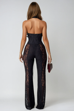 Women's lace plunge halter-neck corset jumpsuit