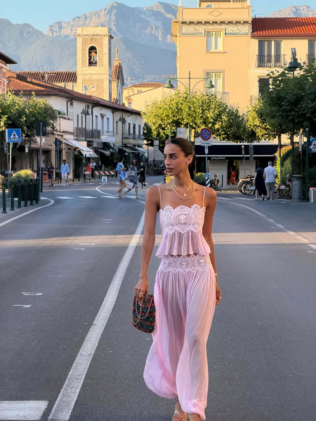 Women's lace top and wide-leg pants summer set