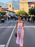 Women's lace top and wide-leg pants summer set