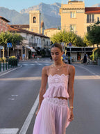 Women's lace top and wide-leg pants summer set