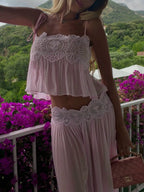 Women's lace top and wide-leg pants summer set