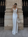 Women's lace trim V-neck maxi wedding guest dress
