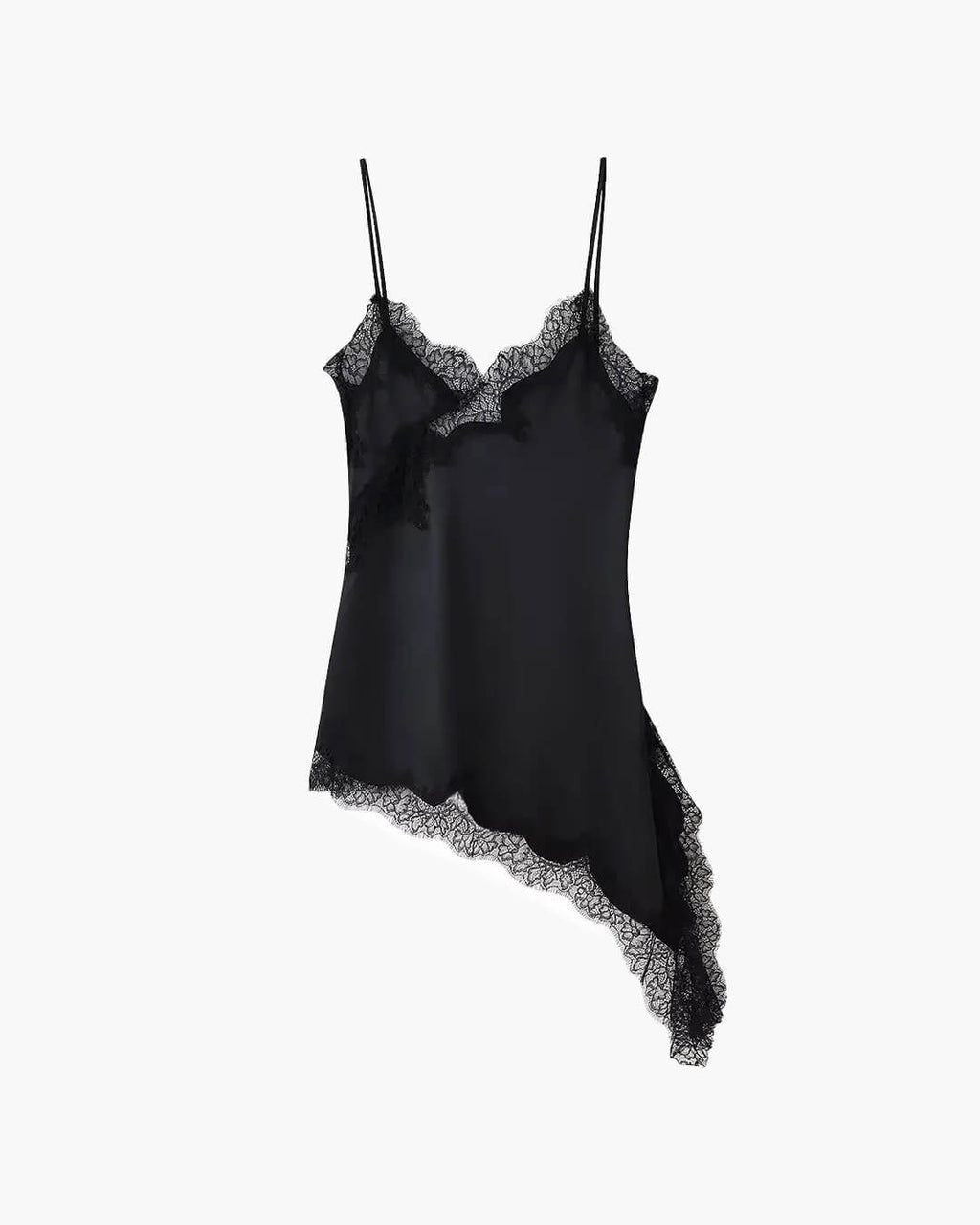 Women's lace trim V-neck mini cocktail dress with asymmetric hem