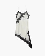 Women's lace trim V-neck mini cocktail dress with asymmetric hem