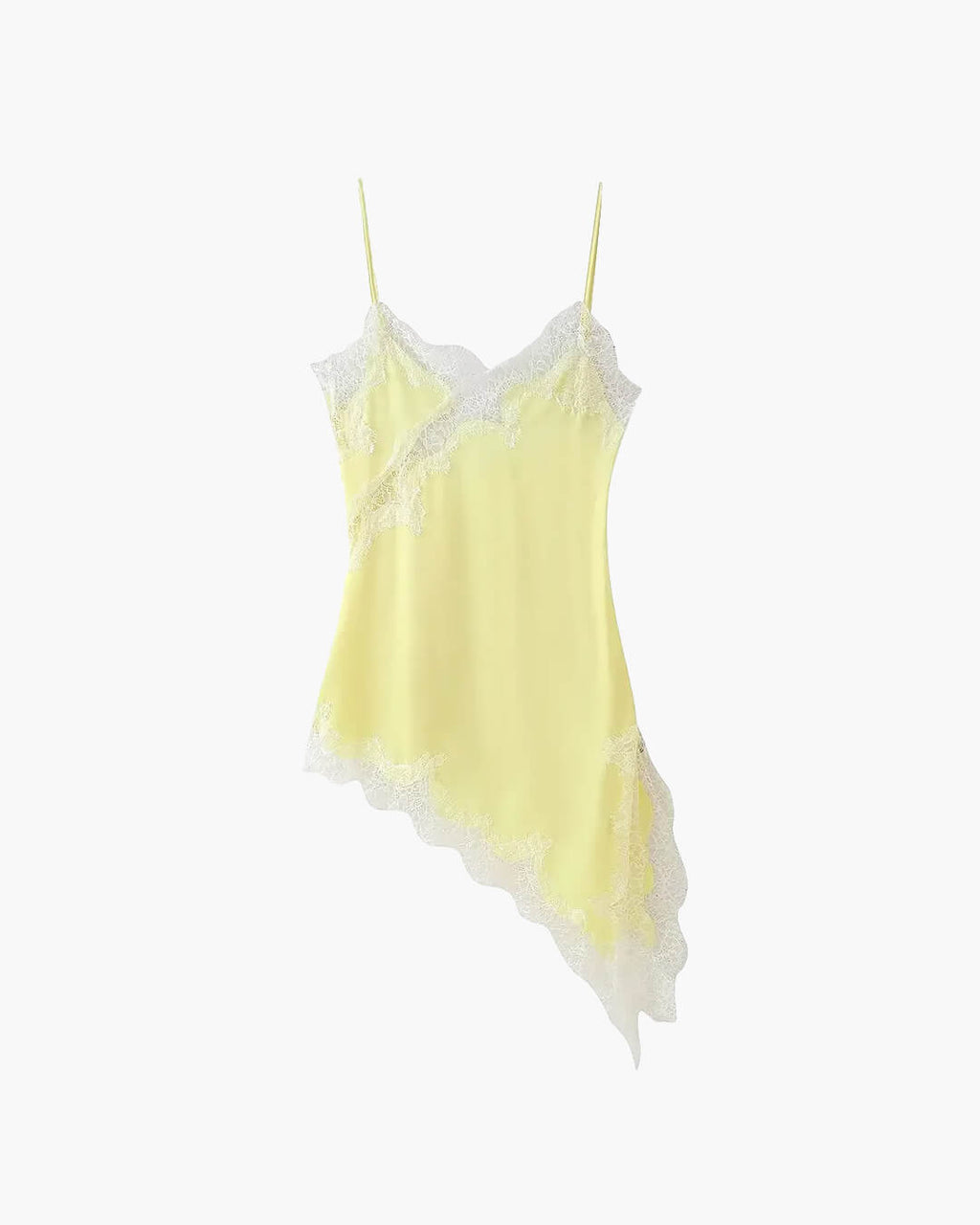 Women's lace trim V-neck mini cocktail dress with asymmetric hem