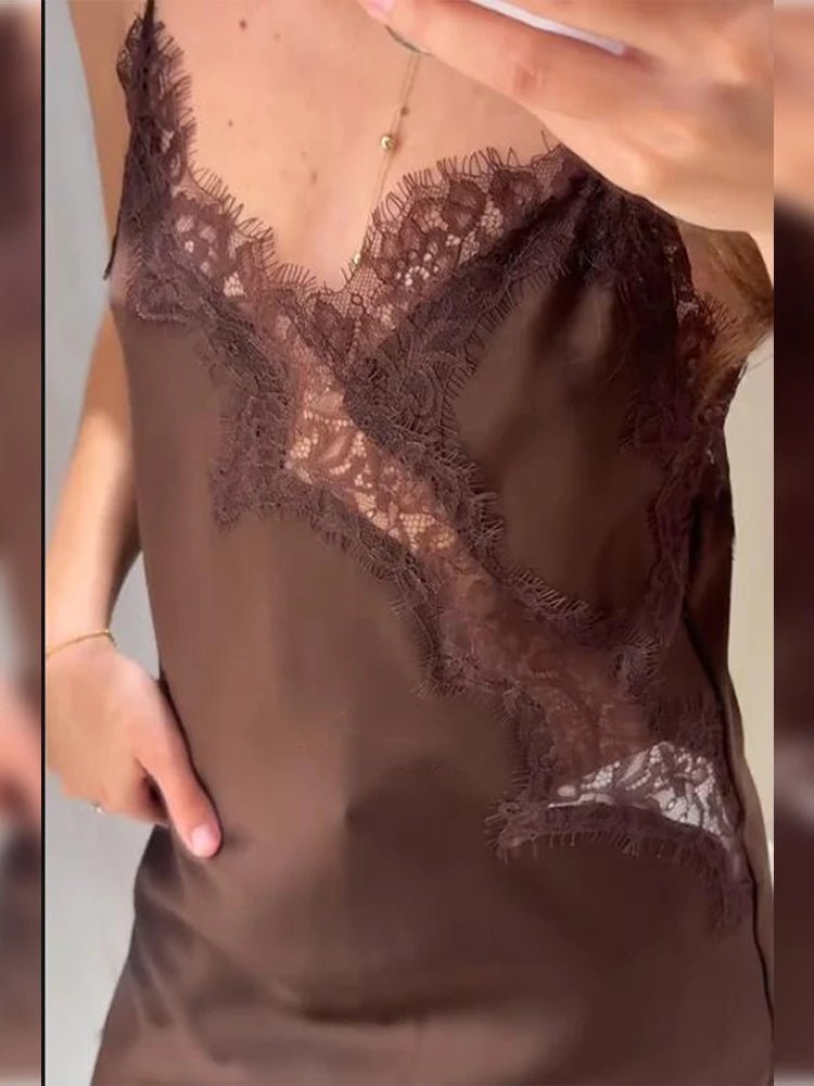 Women's lace trim V-neck mini cocktail dress with asymmetric hem