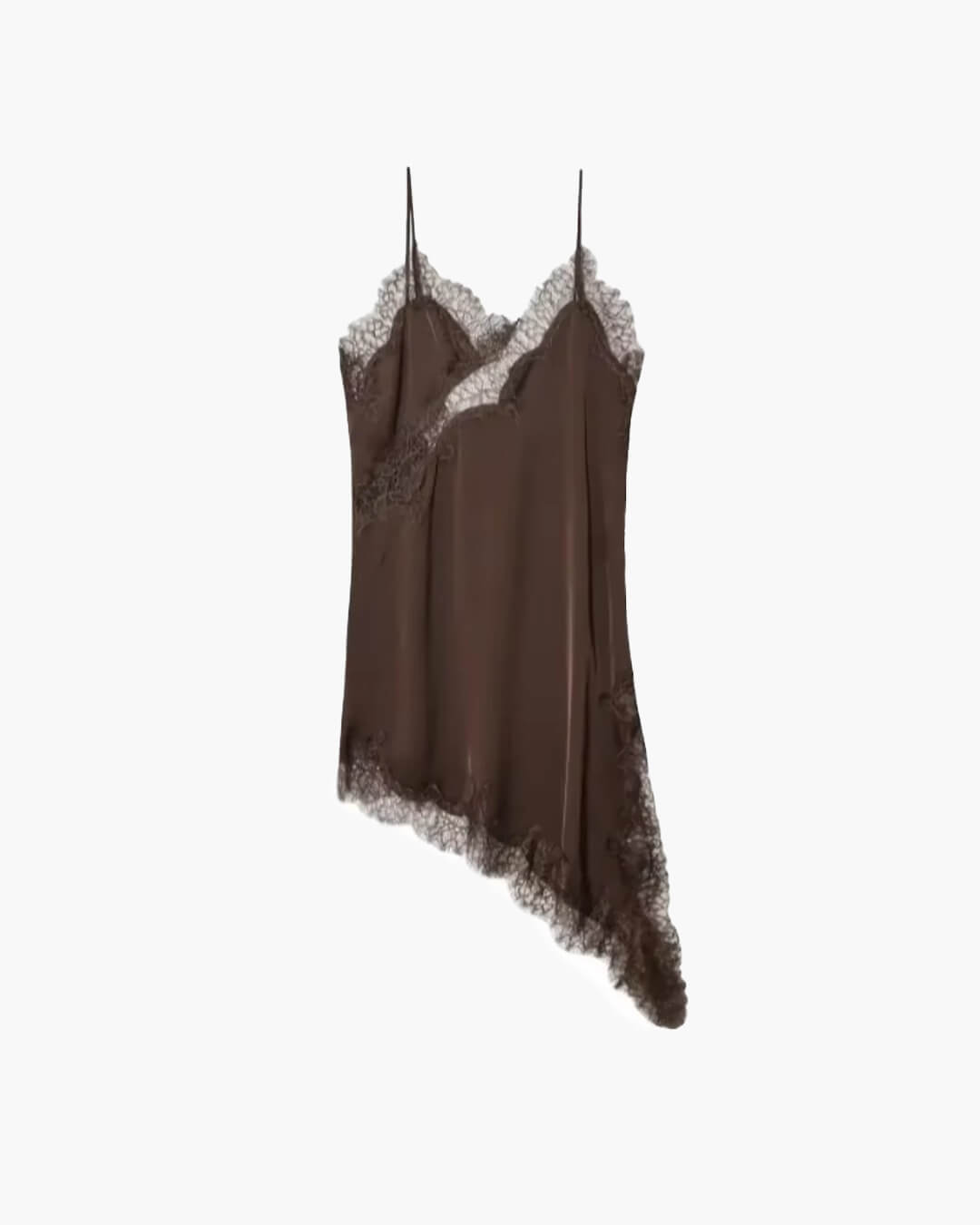Women's lace trim V-neck mini cocktail dress with asymmetric hem