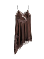 Women's lace trim V-neck mini cocktail dress with asymmetric hem