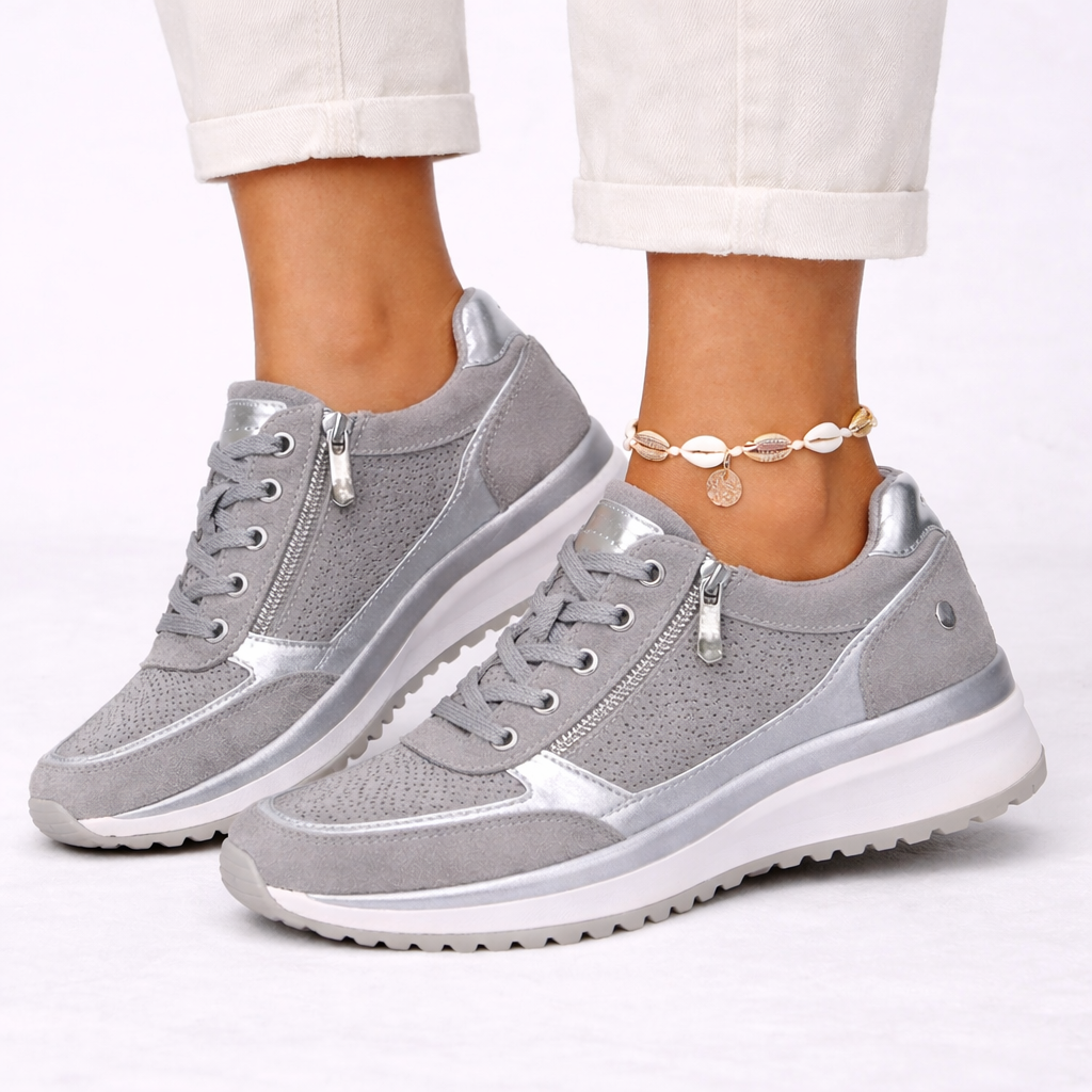 Women's lace-up wedge sneakers with side zip