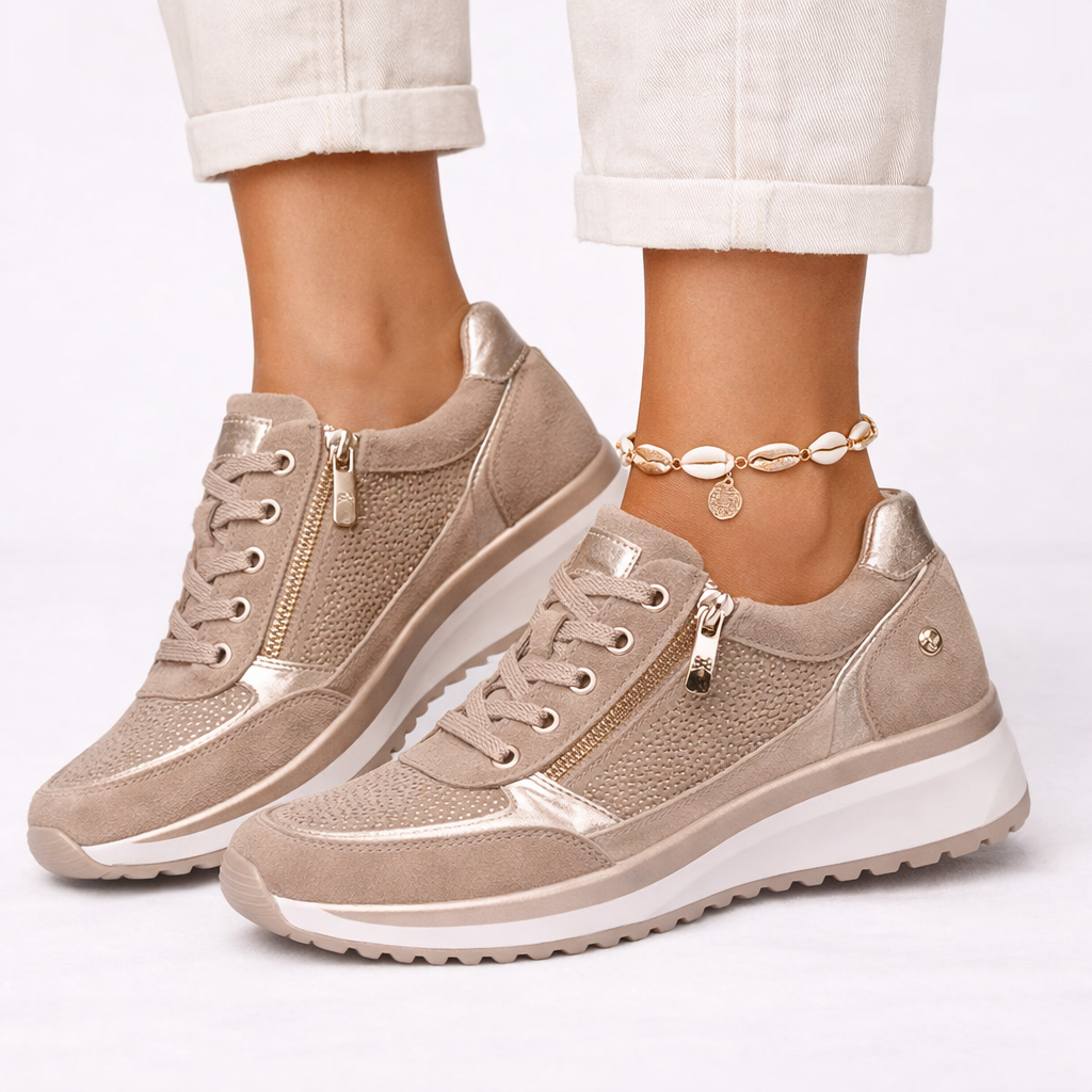 Women's lace-up wedge sneakers with side zip