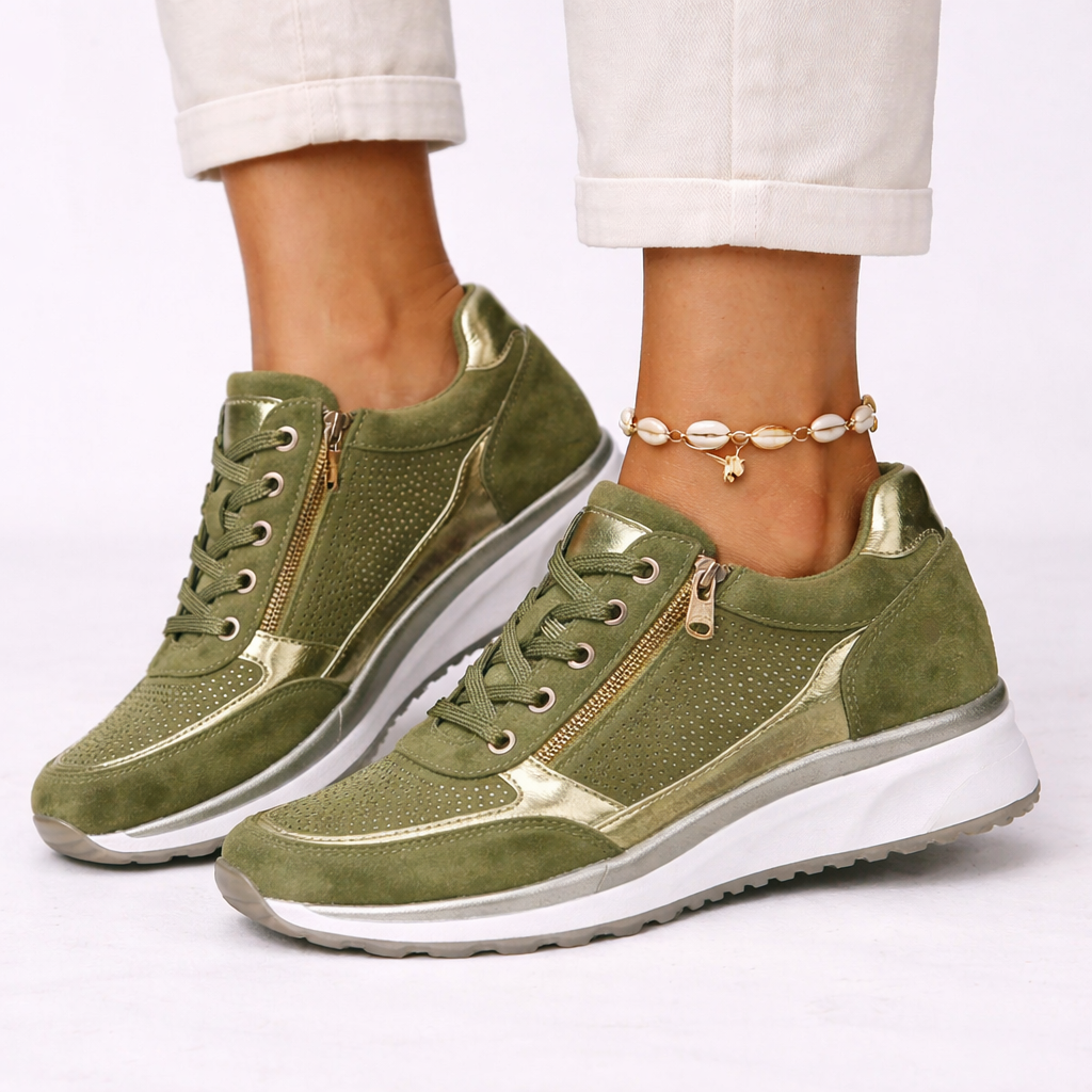 Women's lace-up wedge sneakers with side zip