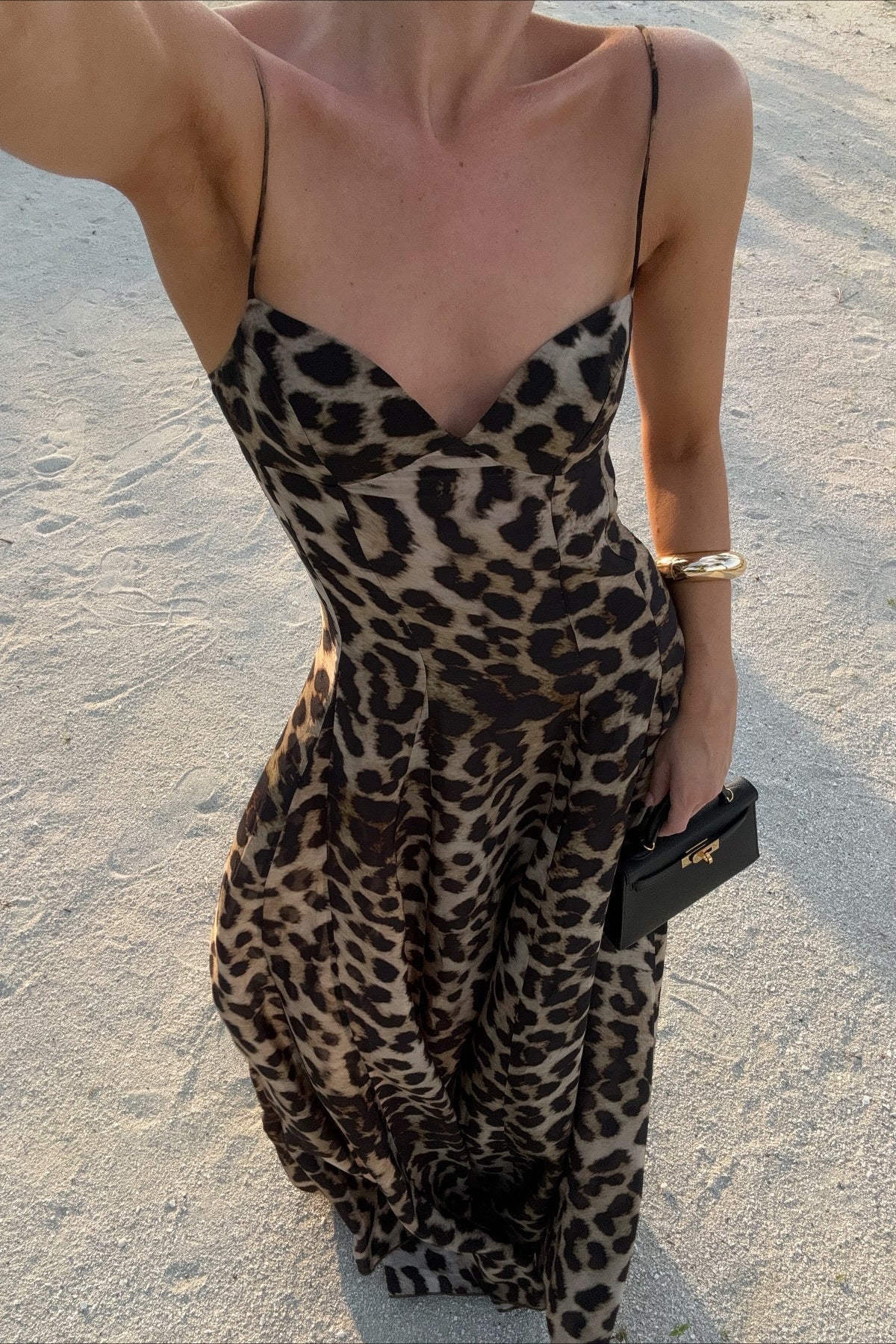 Women's leopard print sweetheart maxi dress with spaghetti straps