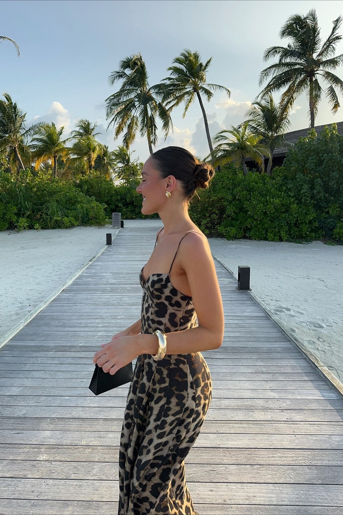Women's leopard print sweetheart maxi dress with spaghetti straps