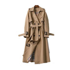 Women's long belted trench coat with lapels