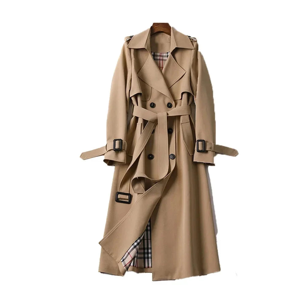 Women's long belted trench coat with lapels