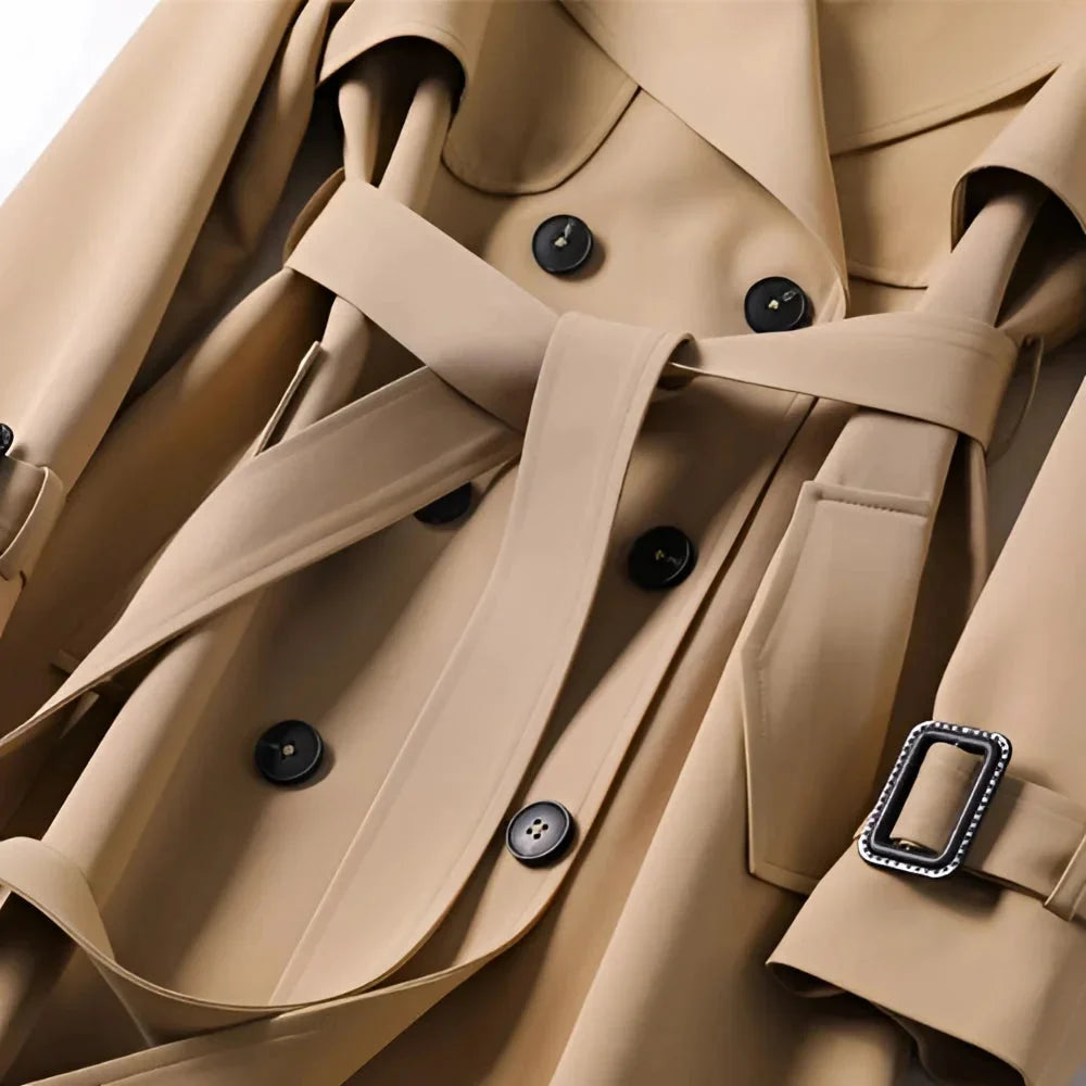 Women's long belted trench coat with lapels