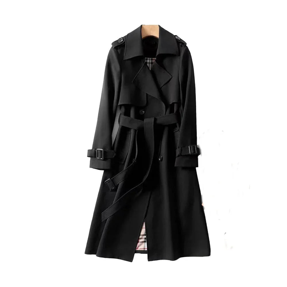 Women's long belted trench coat with lapels