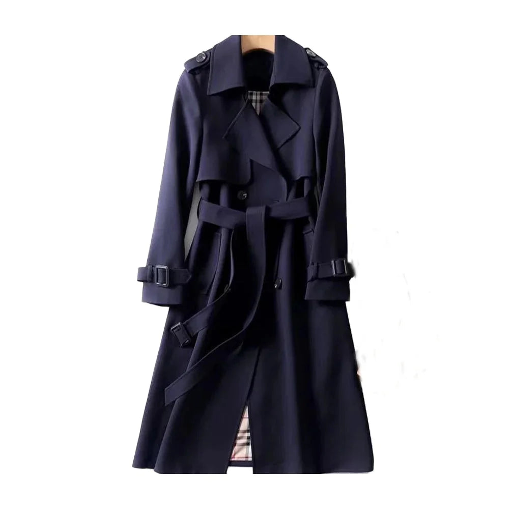 Women's long belted trench coat with lapels