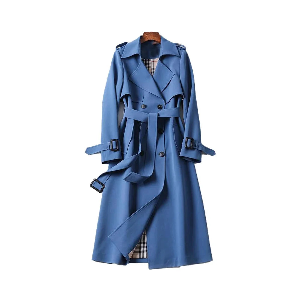Women's long belted trench coat with lapels