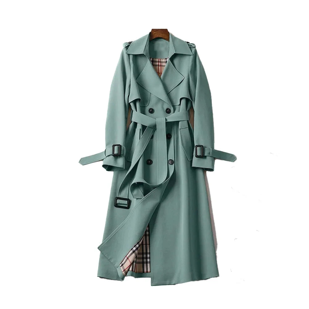Women's long belted trench coat with lapels