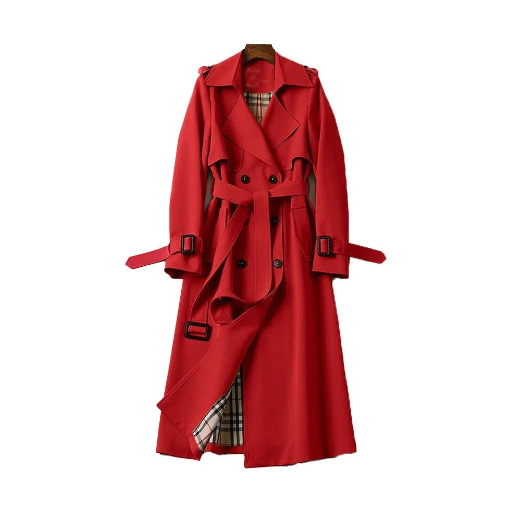 Women's long belted trench coat with lapels