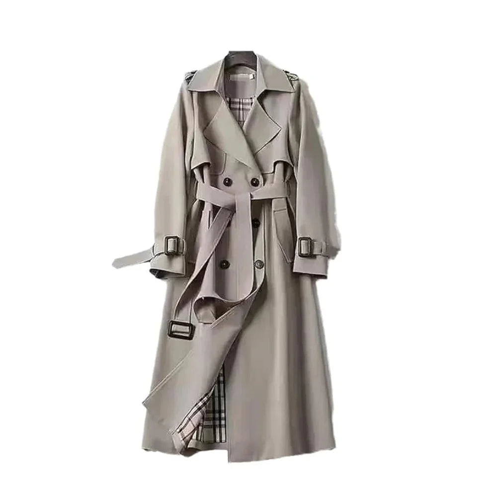 Women's long belted trench coat with lapels