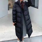 Women's long down jacket with rainproof finish