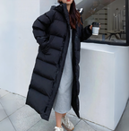 Women's long down jacket with rainproof finish