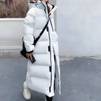 Women's long down jacket with rainproof finish