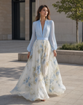Women's long sleeve floral maxi wedding guest dress