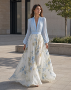 Women's long sleeve floral maxi wedding guest dress