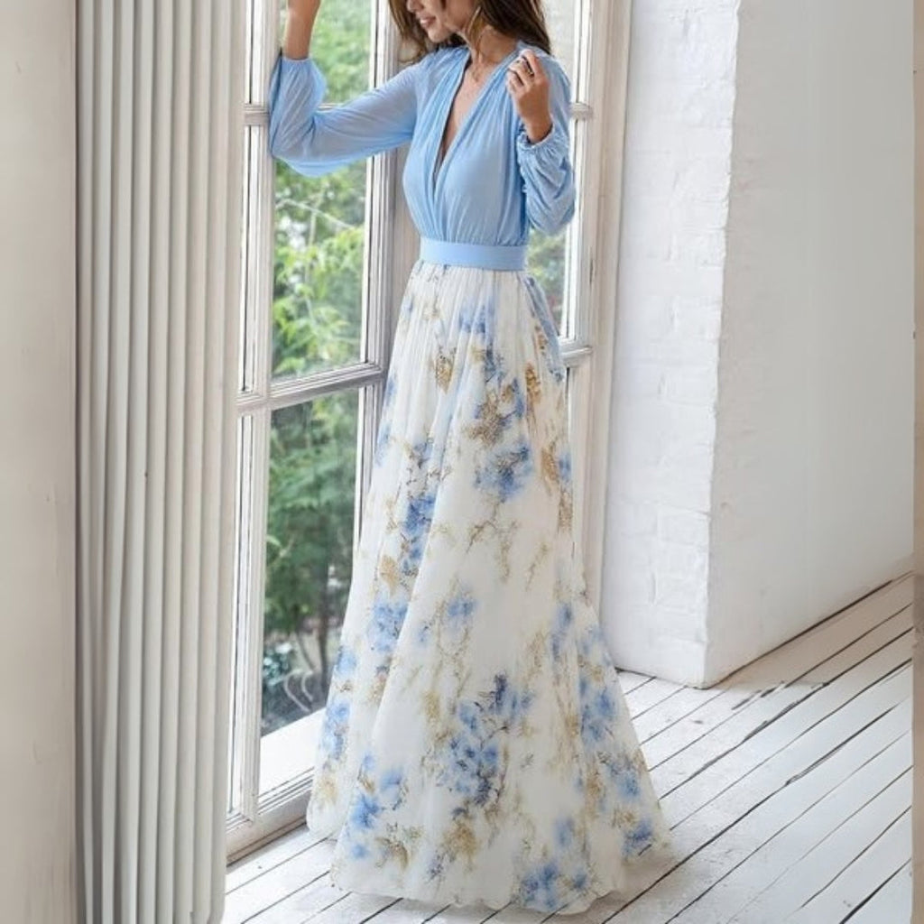 Women's long sleeve floral maxi wedding guest dress
